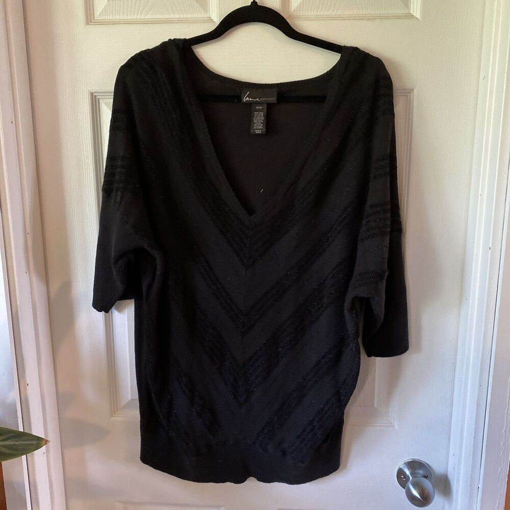Lane Bryant Blouse Women’s Size 22/24 3/4 Sleeve V Neck Black Chevron Light
